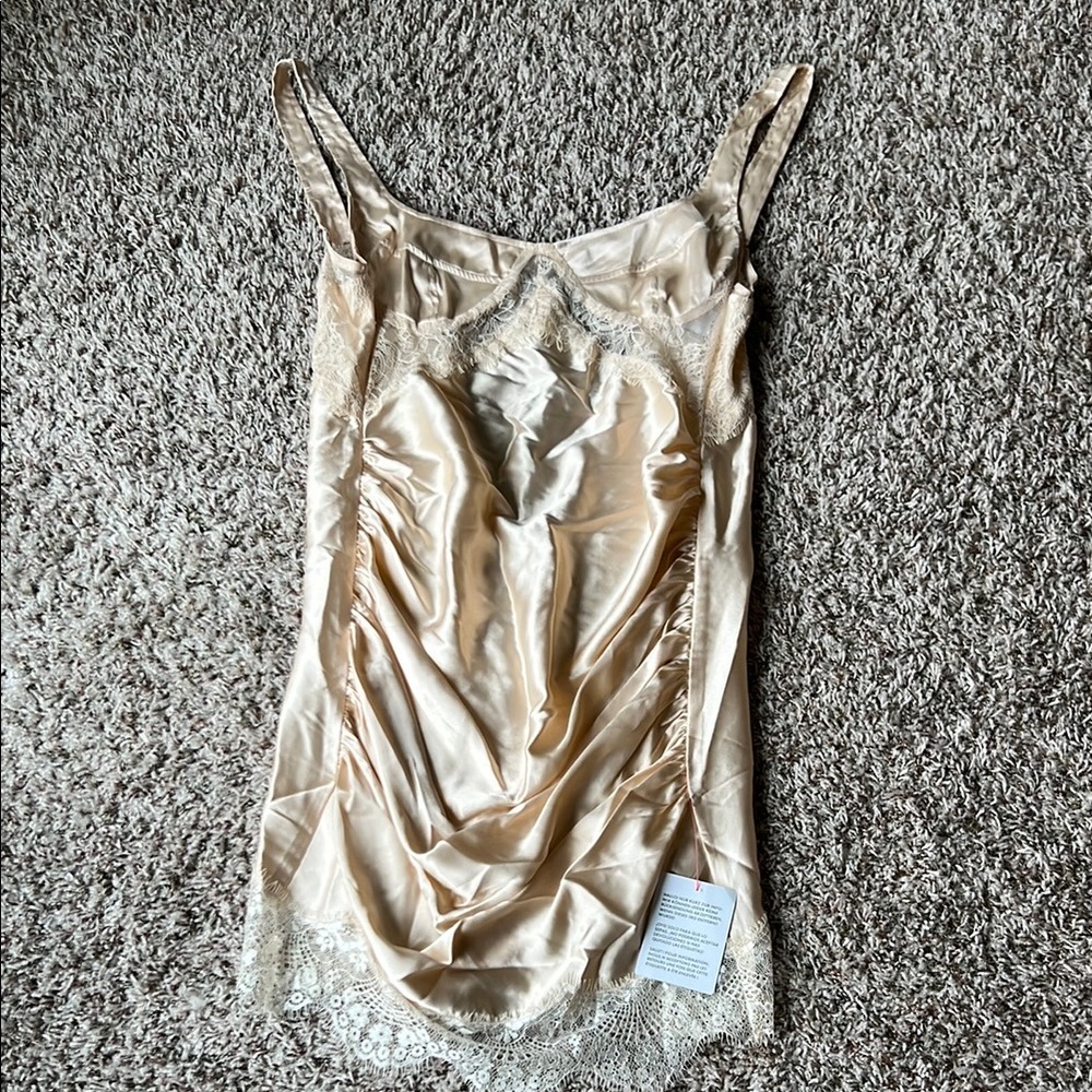 ASOS Satin Lace Trim Dress - Champagne